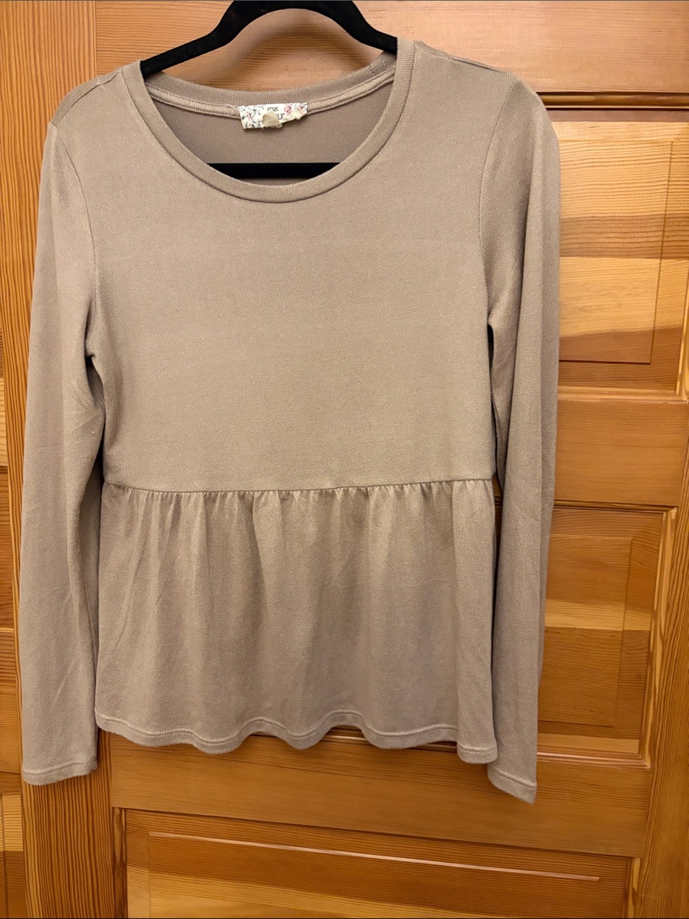 Pink Republic Women’s Long-Sleeve Peplum Top in Taupe
